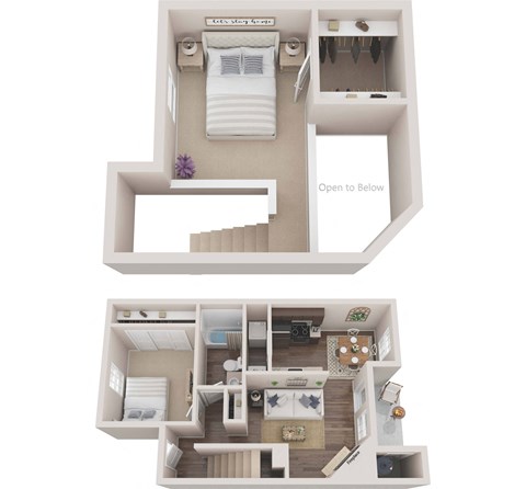 Floor plan for 1 bed, 1 bath, 939 sqft